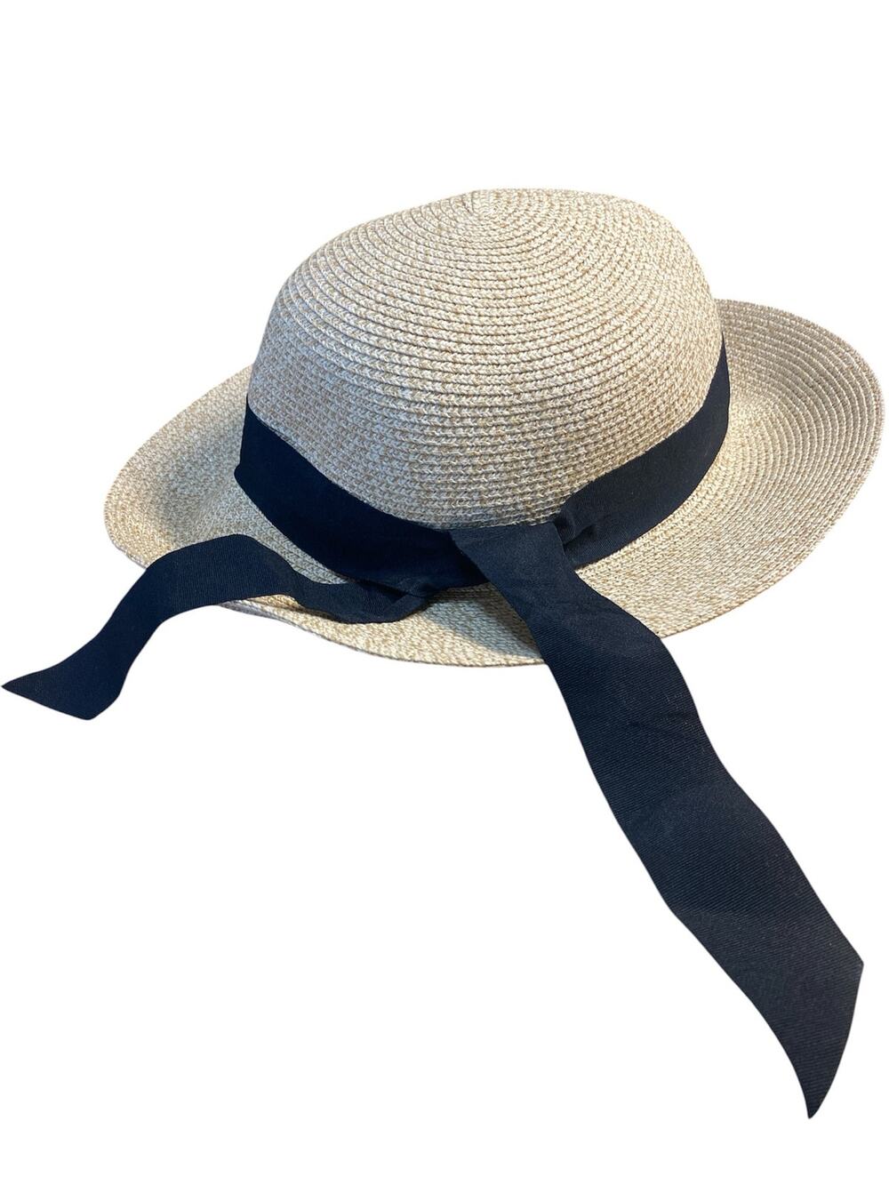 Furtalk Womens White Straw Hat Ribbon Wide-Brim Summer Beach Cap Hat One Size